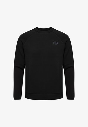 Sort sweatshirt med lange raglanærmer, rund hals, ribbede manchetter og kant. Har en lille logopatch på brystet. Glat tekstur.