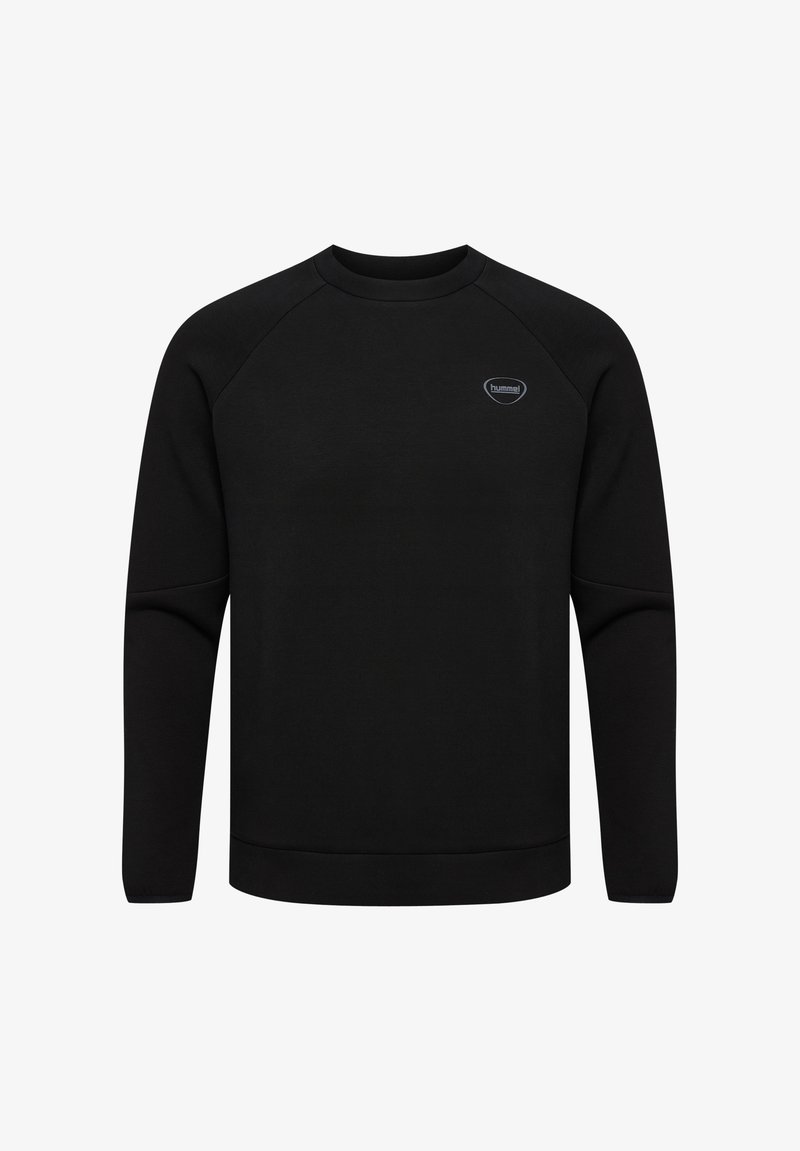 Felpa nera con maniche lunghe a raglan, colletto tondo, polsini e orlo a coste. Presenta un piccolo patch con logo sul petto. Tessuto morbido.