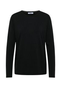 Svart långärmad topp med rund halsringning, tillverkad av ett strukturerat tyg. Enkel design, utan mönster eller dekorationer, med en CECIL-etikett inuti.