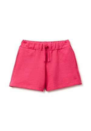 Helle pinke Freizeitsshorts mit elastischem Bund und Kordelzug, mit Seitentaschen und kleinem besticktem Logo am Saum.