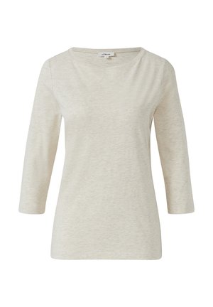 T-shirt long à manches beiges claires avec un décolleté en scoop. Fabriqué en un doux mélange de coton, avec une finition légèrement texturée et une coupe décontractée.