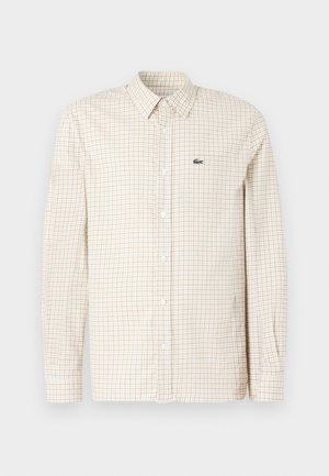 Camicia a maniche lunghe con bottoni color crema con motivo a griglia marrone chiaro, con colletto classico e piccolo logo ricamato.