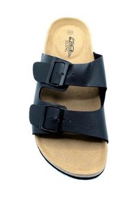 Sandales noires avec deux boucles ajustables, une semelle intérieure moulée et une semelle texturée au look naturel. Taille indiquée 42.