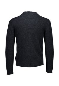 Tummanharmaa villapaita pyöreällä pääntiellä, resorilla helmassa ja ranteissa sekä sileällä pinnalla. Klassinen, istuva siluetti.