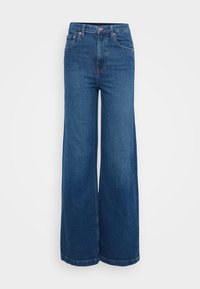 Breda jeans i mörkblå denim. Hög midja med en slät yta, med framfickor och gylf med dragkedja och knappstängning.