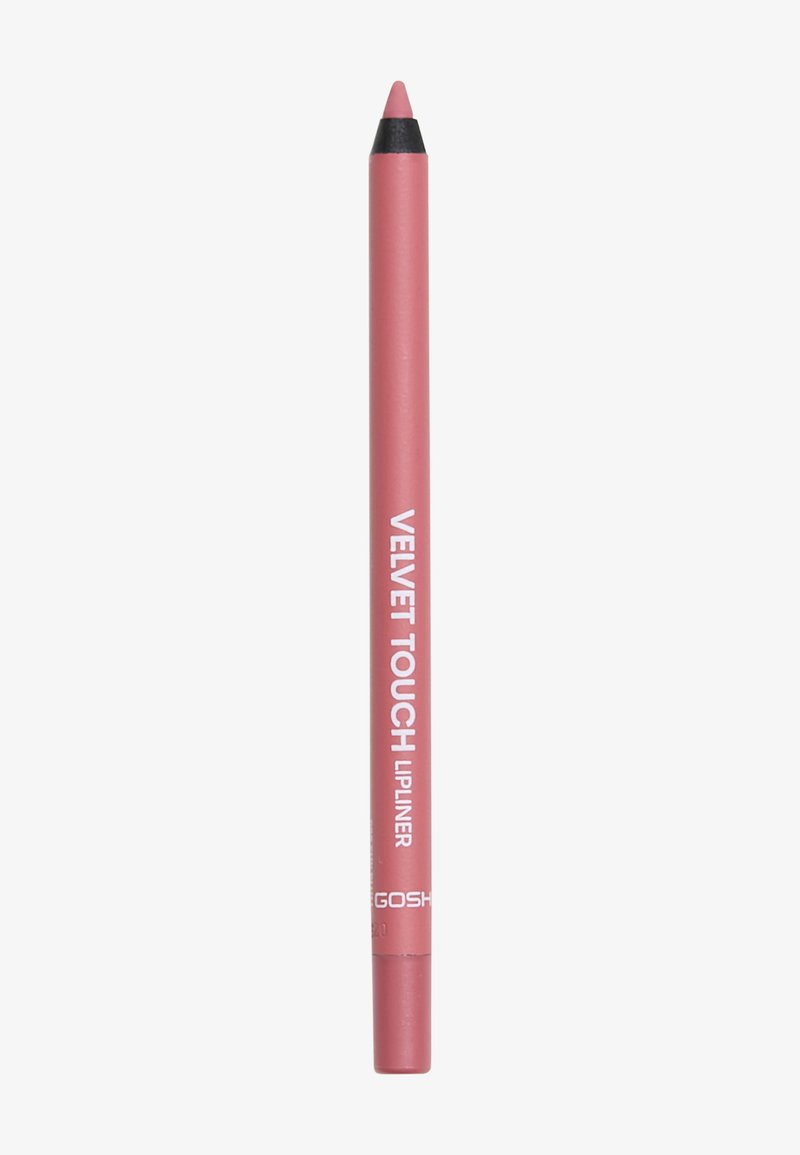 Matita per labbra rosa con punta affilata e finitura opaca liscia. Il testo dice "TOCCO VELLUTATO" in bianco. Forma cilindrica elegante.