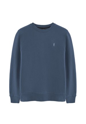 Blauwe sweatshirt van een zachte katoenmix met ribbelmannetjes en onderrand. Voorzien van een klein geborduurd logo op de borst. Klassiek ontwerp met ronde hals.