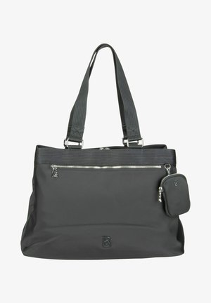 Černá taška přes rameno vyrobená z odolného materiálu, vybavená dvěma ramenními popruhy, horním zapínáním na zip, přední kapsou na zip a odnímatelnou malou kapsičkou.