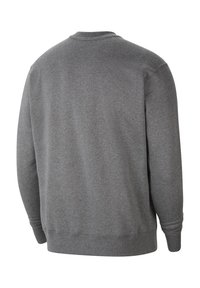 Grijze sweatshirt, gemaakt van zacht katoen, heeft een ronde halslijn, ribgebreide manchetten en een rechte zoom. De achterkant heeft een effen textuur zonder patronen.