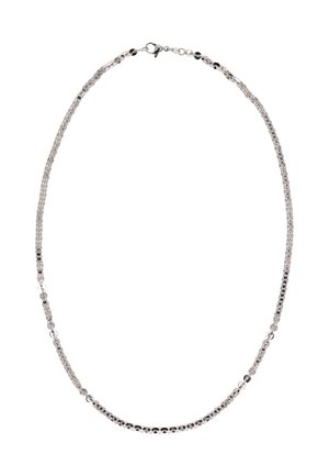 Colier din argint cu zale alternative, unele lustruite și altele texturate, având un sistem de închidere cu carabină. Design simplu și elegant, într-un cadru continuu.