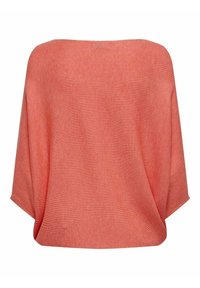 Pull léger corail à la coupe décontractée, avec une texture côtelée et des manches larges. Sa conception sans coutures offre une silhouette fluide.