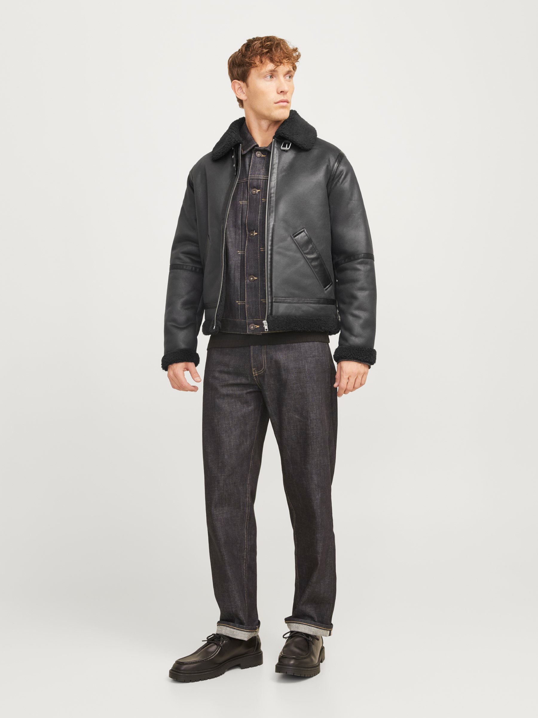 Jack & Jones JORCOLE AVIATOR JACKET - Faux leather jacket - black