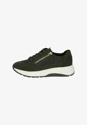 Roheline nahast toss musta tekstuuriga võrkpaneeliga, külgedel on tõmblukk, valge vaheosa ja tume kummist välispind.