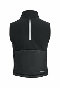 Gilet nero senza maniche con colletto alto, dotato di un design a strisce verticali riflettenti sul retro e del logo Under Armour Storm all'orlo.