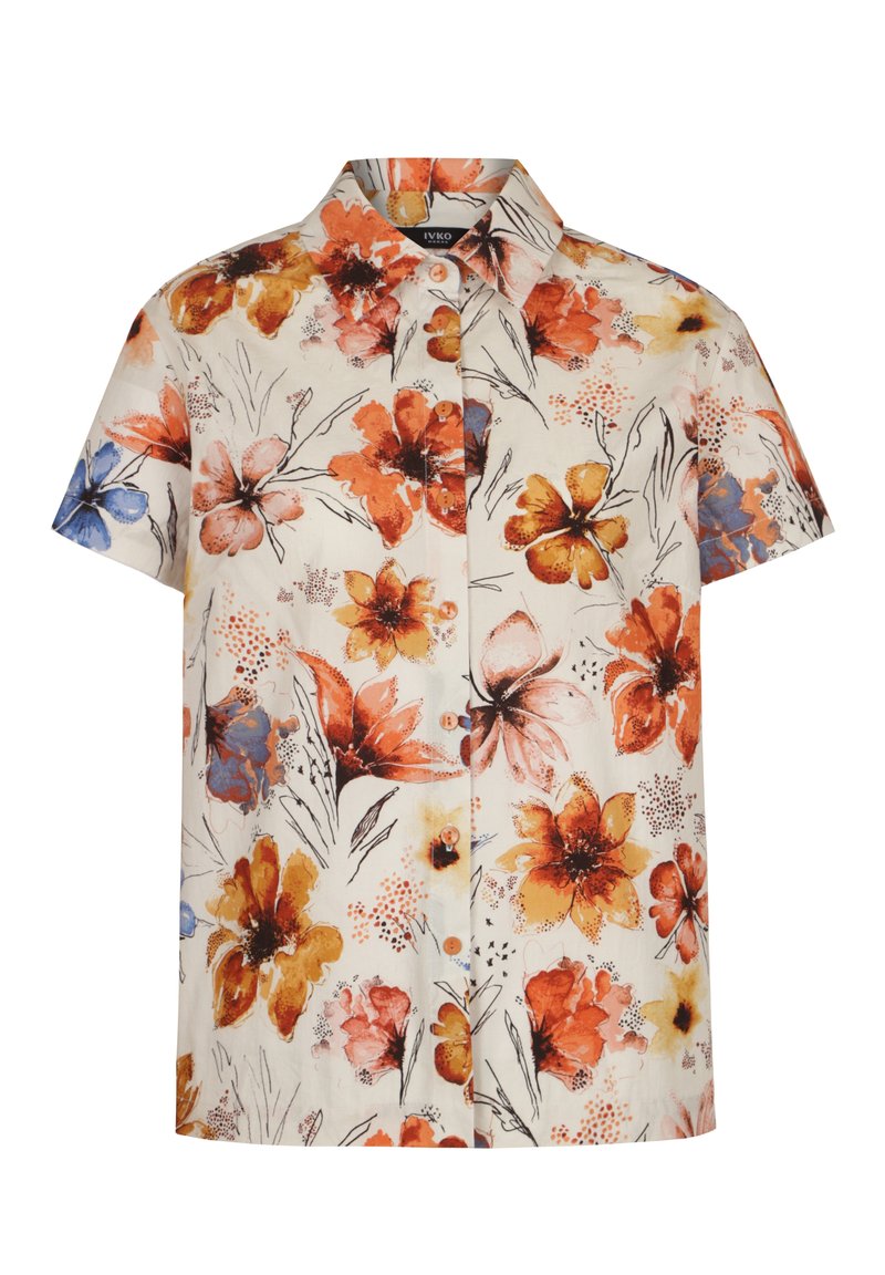 Ivko FLORAL PATTERN - Button-down blouse - white coffee/orange - Zalando