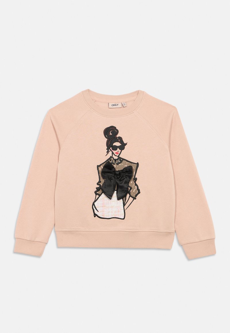 Světle růžová mikina s černobílým ilustrovaným designem a mašlí. Hladké manžety a spodní lem, vyrobená z jemného bavlněného materiálu.