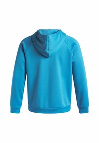 Blaues Kapuzensweatshirt aus weichem Stoff, mit glatter Textur, Raglanärmeln und einer Kängurutasche (nicht sichtbar).