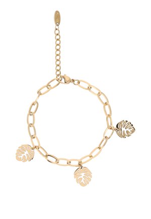 Arany lánc karkötő három monstera levél medállal és állítható horgonnyal.