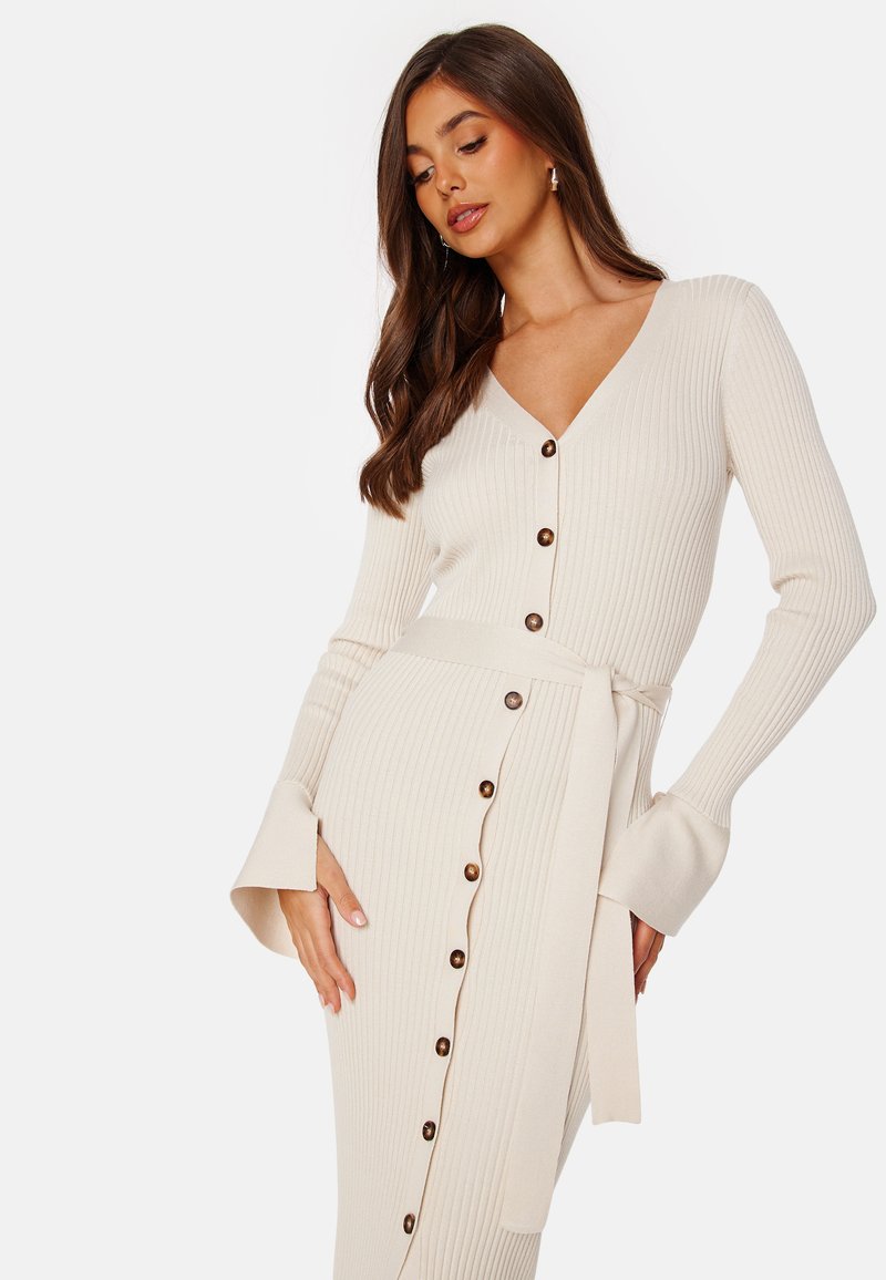 Bubbleroom FINE KNITTED CARDIGAN DRESS - Abito in maglia - tan