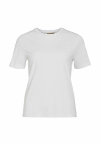 Hvid bomulds t-shirt med korte ærmer og rund halsudskæring, der har en glat tekstur og en klassisk pasform. Enkel design uden mønstre eller udsmykninger.