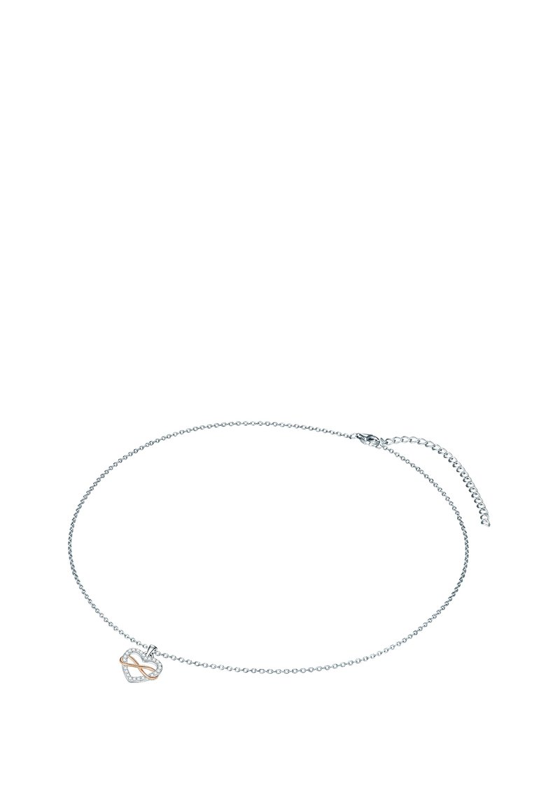 Sølv kædearmbånd med et rosaguld og diamanter accentueret uendelig hjerte charm, med en delikat kæde og justerbar lås.