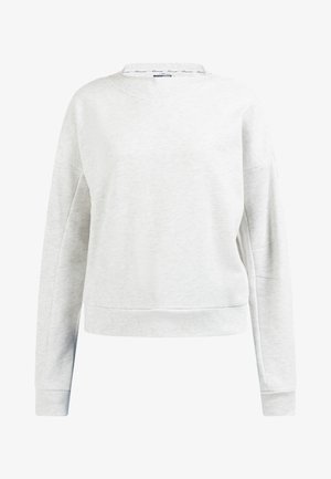 Helle graue Sweatshirt aus weichem Stoff, mit Rundhalsausschnitt, langen Ärmeln und geripptem Saum sowie Bündchen für eine bequeme Passform.