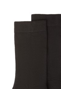 Black socks with a smooth texture, featuring a ribbed cuff at the top. The design is simple with no visible patterns or accents.