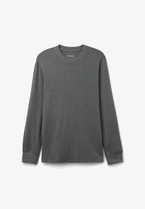 Langarm-Graues T-Shirt aus einer weichen Baumwollmischung. Mit Rundhalsausschnitt und gerippten Bündchen. Einfaches Design ohne Muster oder Akzente.