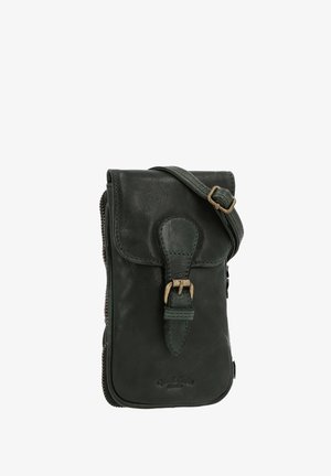 Groene leren schoudertas met een flap sluiting, gestructureerd oppervlak, gesp detail en een rits aan de zijkant. Inclusief verstelbare schouderriem.