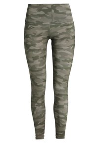 Leggings de camuflaje en diferentes tonos de verde, con una cintura alta y un tejido suave y elástico para mayor comodidad y flexibilidad.