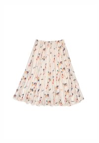 Falda plisada de crepe con patrones florales coloridos, tejido ligero, diseño de longitud media, cintura elástica y textura suave.
