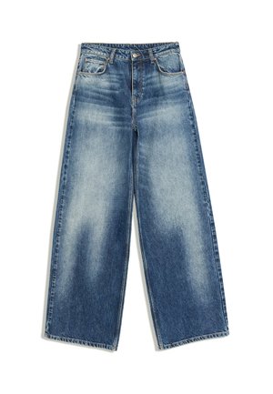 Bershka, RIPPED HIGH-WAIST WIDE-LEG - JEANS - Wide Leg - dark blue