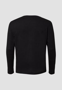 Schwarzes Langarm-T-Shirt aus weicher Baumwolle, mit Rundhalsausschnitt und schlichtem, einfarbigem Design ohne Verzierungen oder Muster.