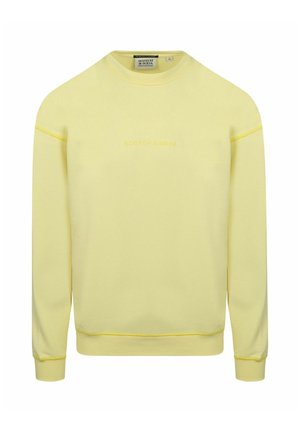 Hellgelber Sweatshirt mit langen Ärmeln, gerippten Bündchen und Saum, Rundhalsausschnitt und dezentem "Scotch & Soda" Text auf der Vorderseite in der Mitte.