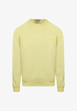 Hellgelber Sweatshirt mit langen Ärmeln, gerippten Bündchen und Saum, Rundhalsausschnitt und dezentem "Scotch & Soda" Text auf der Vorderseite in der Mitte.