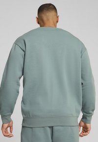 Mintgrønt sweatshirt med rund halsudskæring, ribbede manchetter og kant. Lavet af blødt stof, der viser en glat tekstur og en afslappet pasform.