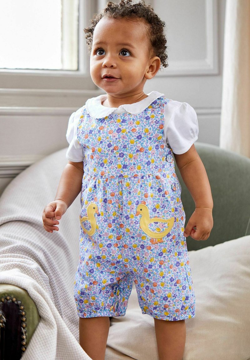 JoJo Maman Bébé STRAWBERRY APPLIQUE POCKET DITSY FLORAL REGULAR FIT - Kombinezons - lilac purple duck