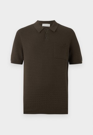 Pier One, KNITTED WAFFLE SHORT SLEEVES POLO SHIRT - Polotričko - turkish coffee