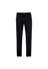 Pantaloni in denim nero con vestibilità slim, cuciture dettagliate, chiusura con bottone e un classico design a cinque tasche.