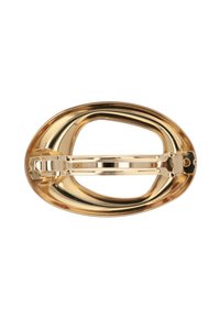 Clip per capelli ovale oversize in tono oro con finitura liscia e lucida e meccanismo di chiusura centrale per una tenuta sicura.