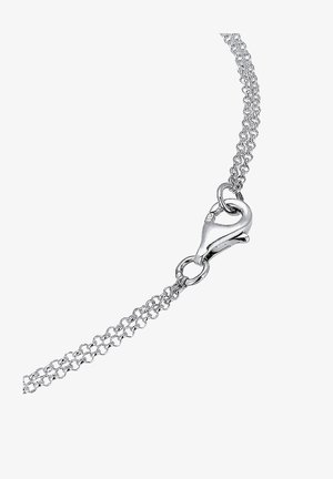 Collar de cadena de plata con un diseño de múltiples enlaces y cierre de langosta, que presenta una textura suave y brillante y un acabado pulido.