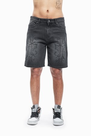 FAVELA KNEE EMBROIDERY UNISEX - Kratke hlače iz džinsa - black washed