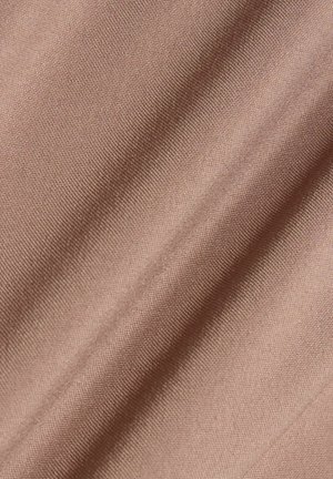 Textured fabric in a soft, muted pink hue with a slightly ribbed pattern, featuring subtle folds and smooth surface characteristics.