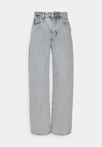 Světle modré džíny z denimu s volným střihem, vysokým pasem a klasickým designem pěti kapes. Ošumělá textura se subtilním zesvětlením.