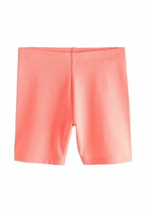 Shorts ajustés couleur corail rose avec taille élastique, design sans coutures et longueur mi-cuisse.