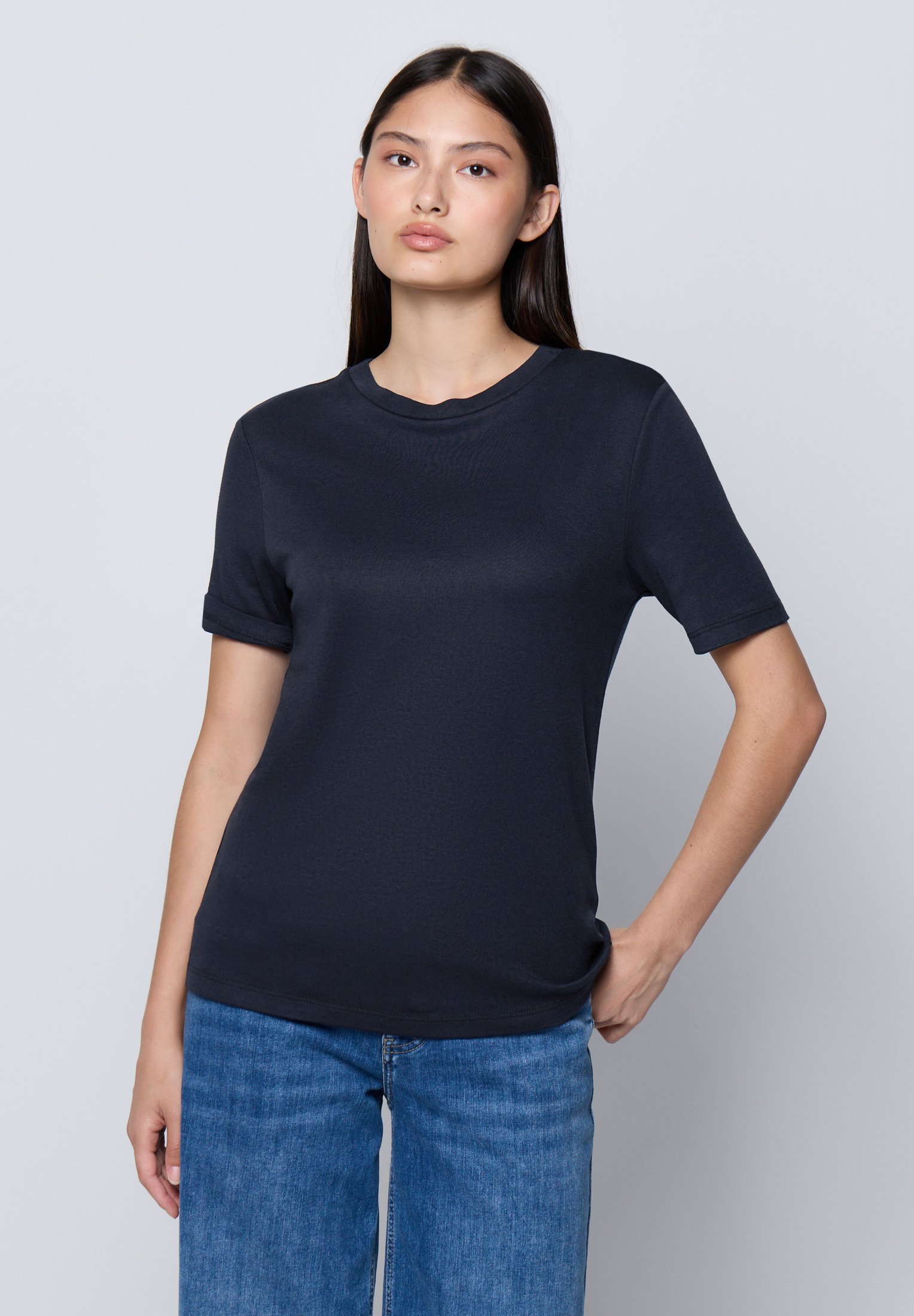 Street One Studio T-SHIRT MIT RUNDHALS UND KNÖPFEN - T-shirt con stampa - hazy rose/rosa
