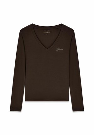 Guess, NEW LS VN MINI LOGO TEE - T-shirt à manches longues - g ea dark coffee