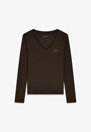 Guess, NEW LS VN MINI LOGO TEE - T-shirt à manches longues - g ea dark coffee