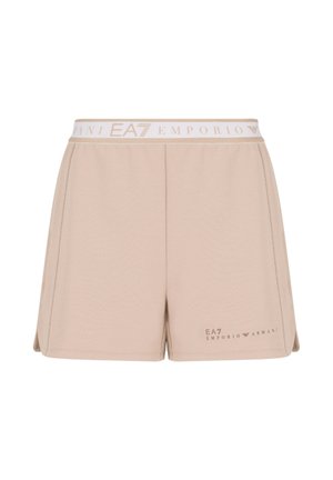 Pantaloni sportivi beige con vita elasticizzata e leggera branding. Realizzati in un morbido tessuto testurizzato, hanno una vestibilità rilassata e fessure sui lati.