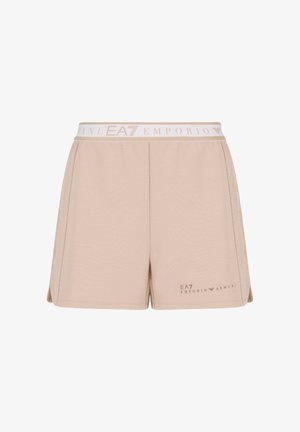 Pantaloni sportivi beige con vita elasticizzata e leggera branding. Realizzati in un morbido tessuto testurizzato, hanno una vestibilità rilassata e fessure sui lati.